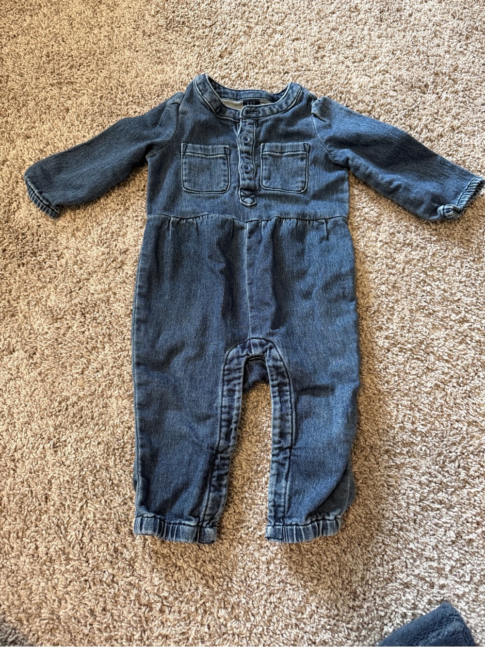 GAP Denim-Style Long-Sleeve Baby One-Piece in Blue